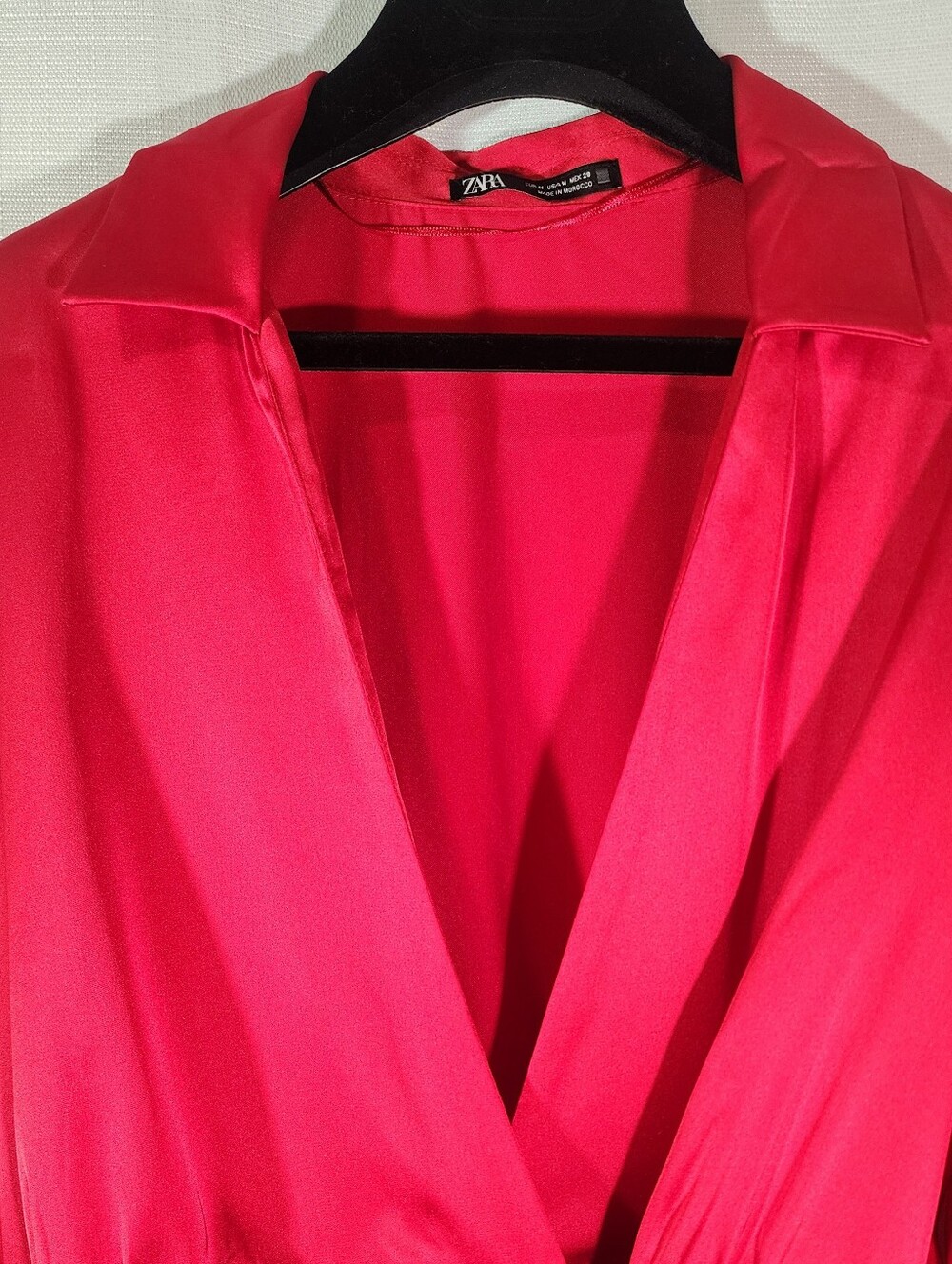 Zara Red Silk Satin Mini Night Out Long Sleeve Dress Size M - Picture 4 of 9